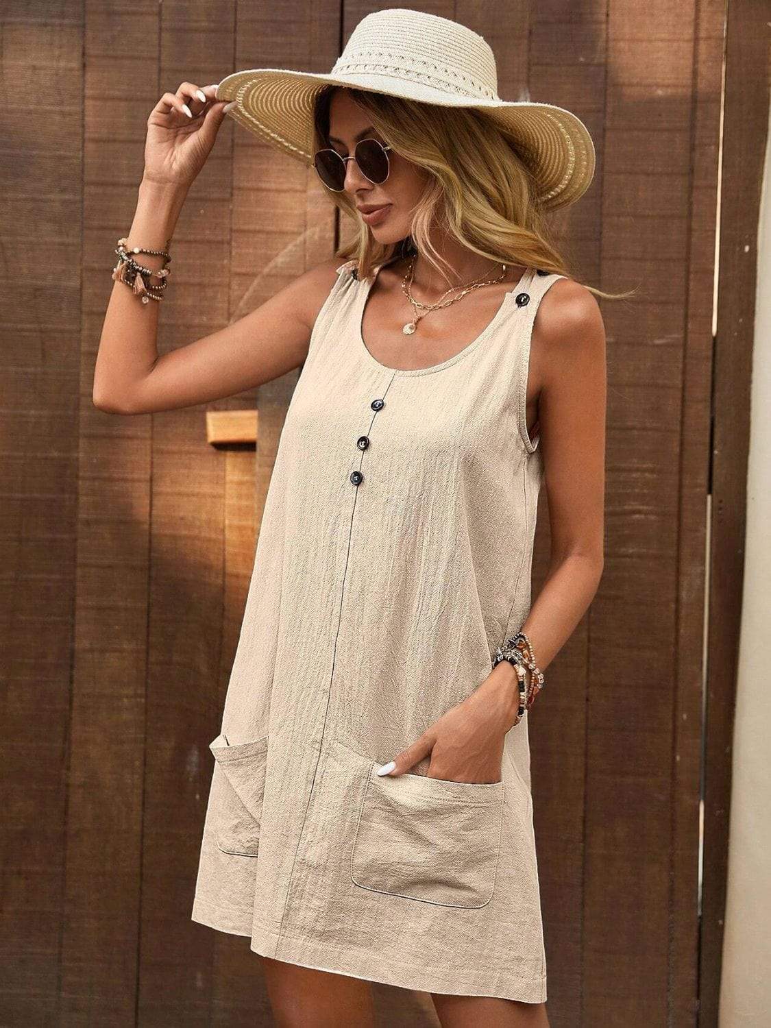 Decor Button Mini Tank Dress with Pockets - Trendsi - Flyclothing LLC