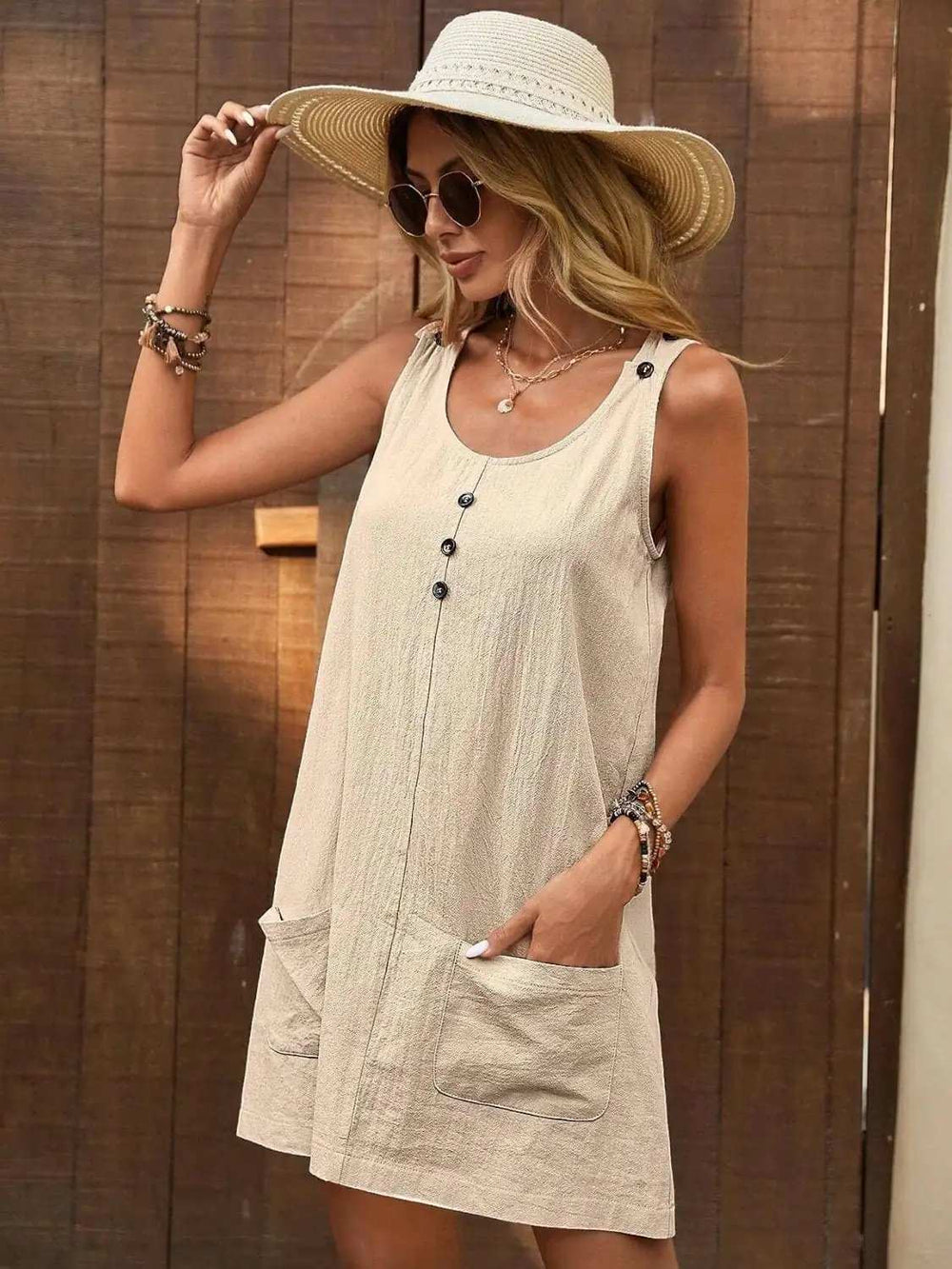 Decor Button Mini Tank Dress with Pockets - Trendsi - Flyclothing LLC