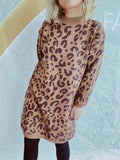 Leopard Round Neck Long Sleeve Sweater - Trendsi - Flyclothing LLC