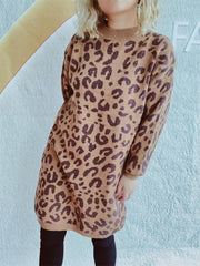 Leopard Round Neck Long Sleeve Sweater - Trendsi