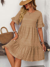 Mandy Ruffled Ruched Round Neck Half Sleeve Dress - Trendsi - Flyclothing LLC