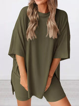 Full Size Half Sleeve T-Shirt and Shorts Set Plus Size - Trendsi - Flyclothing LLC