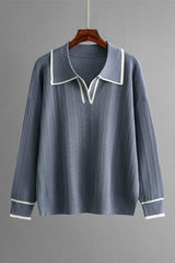 Contrast Trim Johnny Collar Top and Drawstring Pants Sweater Set - Trendsi - Flyclothing LLC