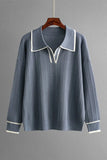 Contrast Trim Johnny Collar Top and Drawstring Pants Sweater Set - Trendsi
