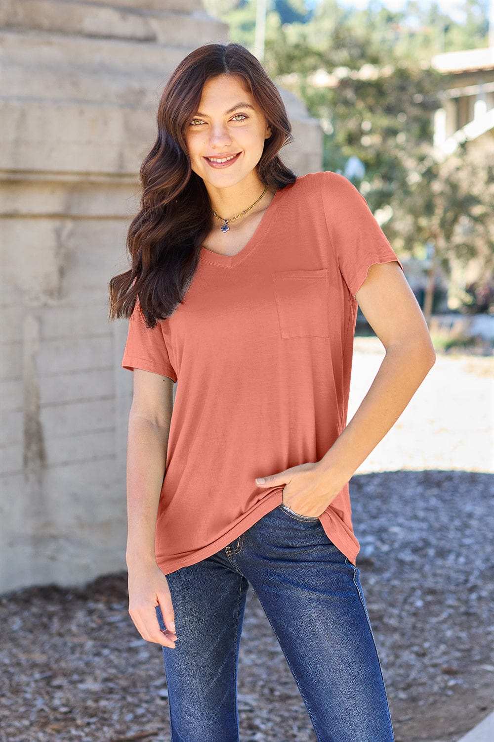 Basic Bae Bamboo Full Size V-Neck Short Sleeve T-Shirt - Trendsi - Flyclothing LLC