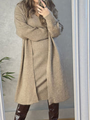 V-Neck Cami Dress and Open Front Cardigan Sweater Set - Trendsi
