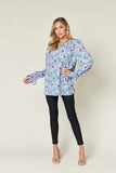 Double Take Full Size Printed Flounce Sleeve Blouse - Trendsi