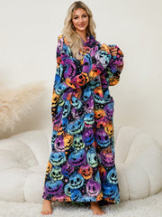 Fuzzy Pocketed Long Sleeve Hooded Lounge Dress - Trendsi