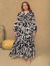 Plus Size Floral Print Balloon Sleeve Maxi Dress - Trendsi - Flyclothing LLC