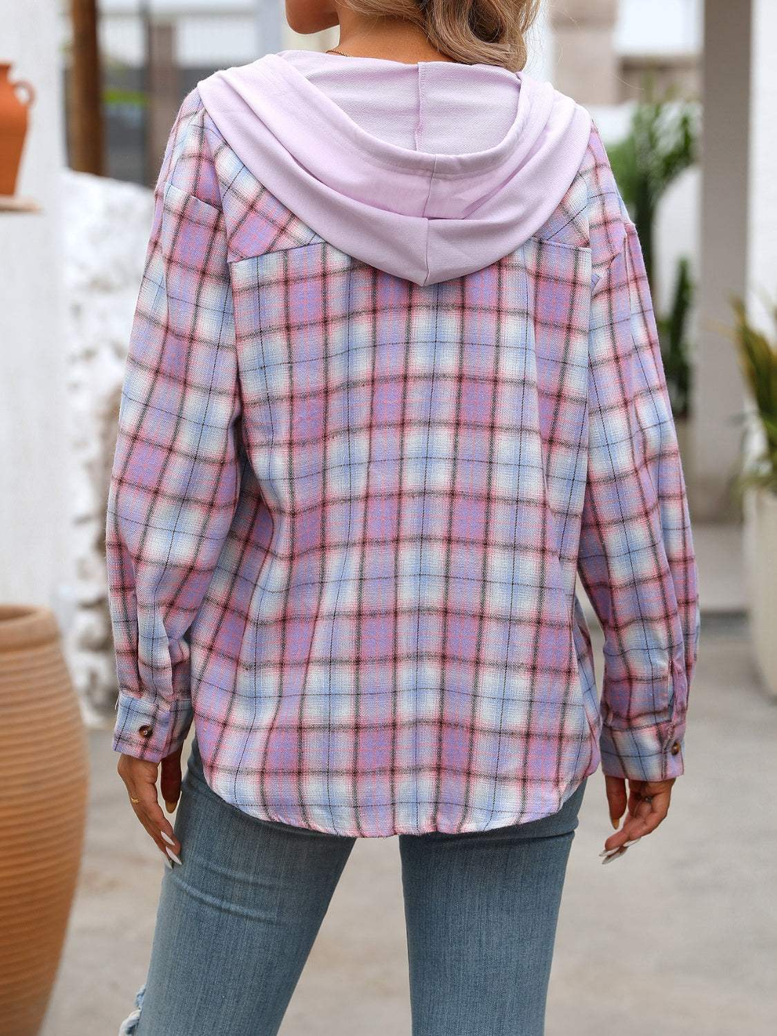 Plaid Long Sleeve Hooded Jacket - Trendsi - Flyclothing LLC