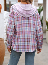 Plaid Long Sleeve Hooded Jacket - Trendsi - Flyclothing LLC