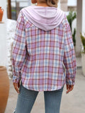 Plaid Long Sleeve Hooded Jacket - Trendsi - Flyclothing LLC
