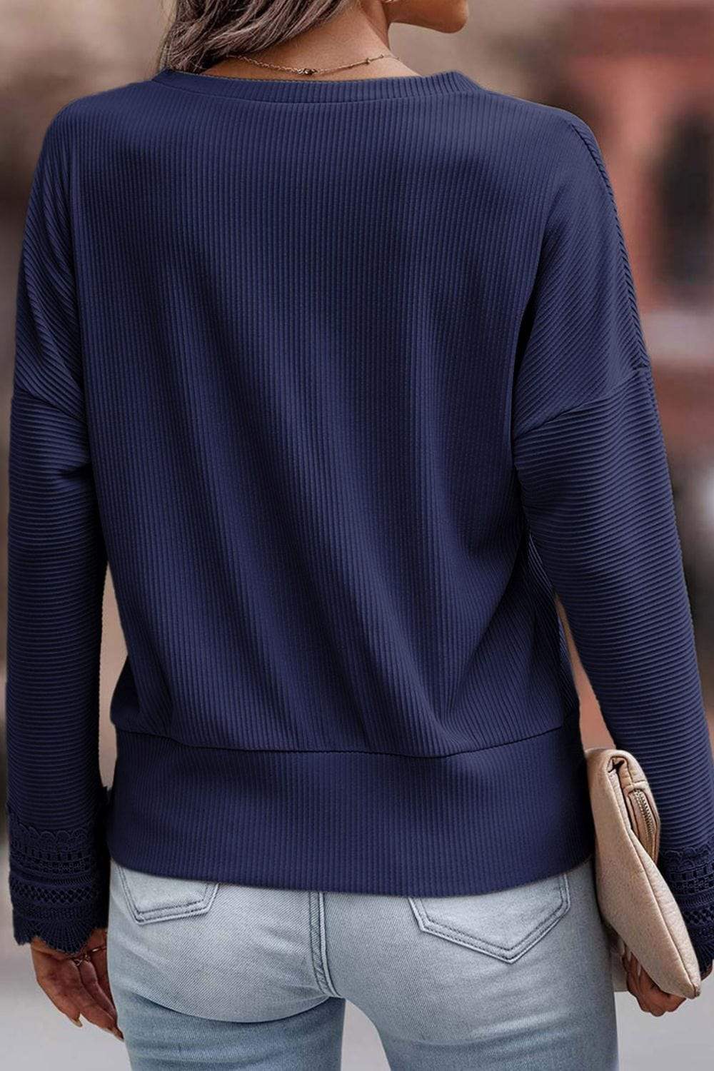 Lace Detail V-Neck Long Sleeve T-Shirt - Trendsi - Flyclothing LLC