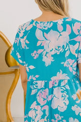 BiBi Floral Crinkle Shirred Ruffle Detail V Neck Dress - Trendsi - Flyclothing LLC