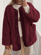 Contrast Button Up Sherpa Jacket with Pockets - Trendsi - Flyclothing LLC