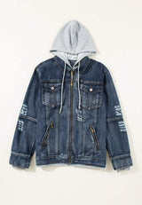 Fake Two-Piece Hooded Zip-Up Denim Jacket - Trendsi - Flyclothing LLC