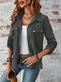 Zip Up Collared Neck Roll-Tab Sleeve Jacket - Trendsi