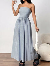 Striped Strapless Casual Maxi Dress - Trendsi - Flyclothing LLC