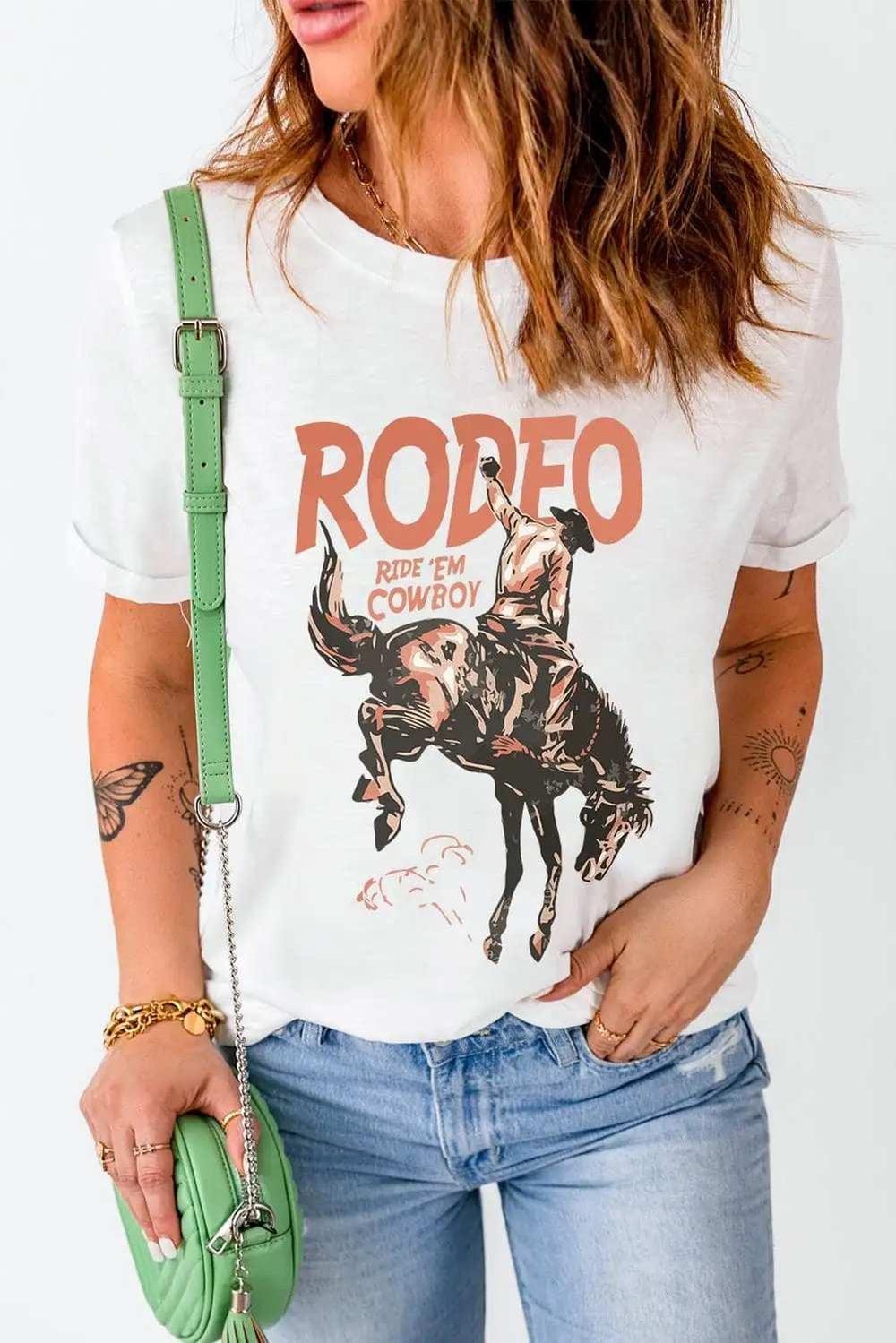 Cowboy Graphic Round Neck Short Sleeve T-Shirt - Trendsi - Flyclothing LLC