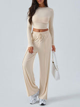 Devine Round Neck Long Sleeve Top and Pants Set - Trendsi - Flyclothing LLC