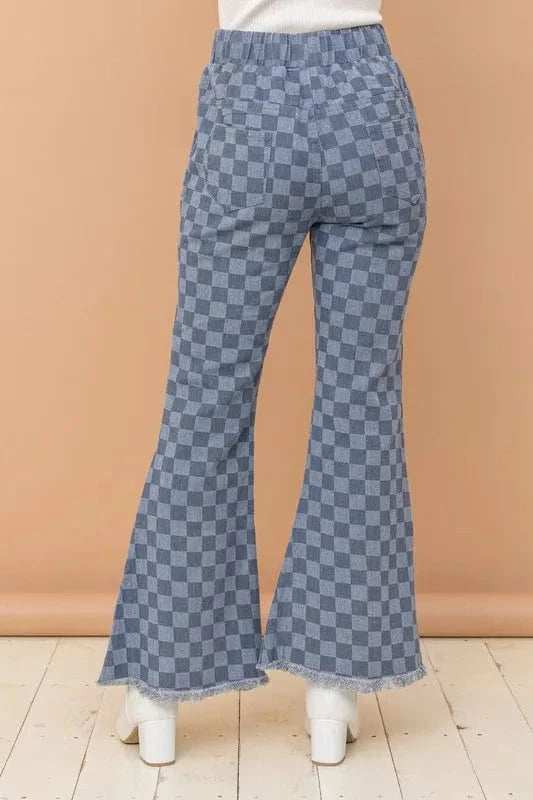 And The Why Checkerboard High Waist Bell Pants - Trendsi - Flyclothing LLC