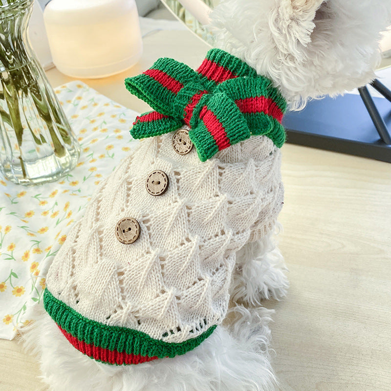 Bowknot Dog Clothes Cat Costume Hollow Knit Dog Sweater - My Store - Flyclothing LLC