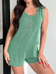 Lovelet Texture Wide Strap Romper with Pockets - Trendsi