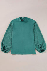 Swiss Dot Mock Neck Balloon Sleeve Blouse - Trendsi - Flyclothing LLC
