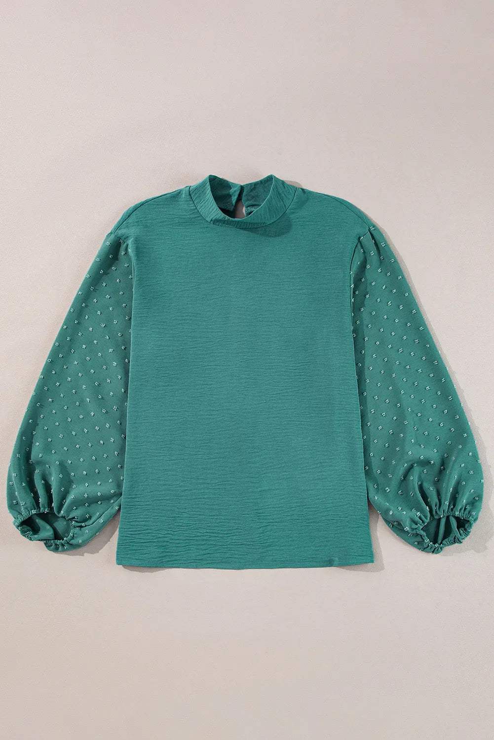 Swiss Dot Mock Neck Balloon Sleeve Blouse - Trendsi - Flyclothing LLC
