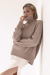 Basic Bae Turtleneck Dropped Shoulder Long Sleeve Sweater - Trendsi - Flyclothing LLC