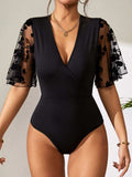 Surplice Lace Flutter Sleeve Bodysuit - Trendsi - Flyclothing LLC