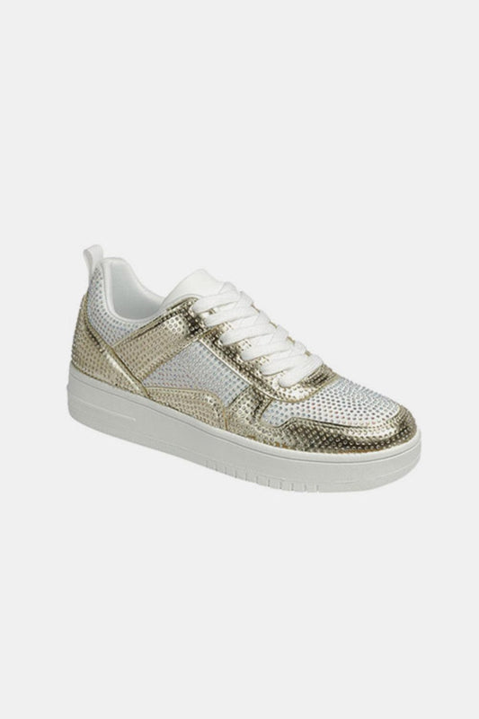 Forever Link Rhinestone Platform Flat Sneakers - Trendsi