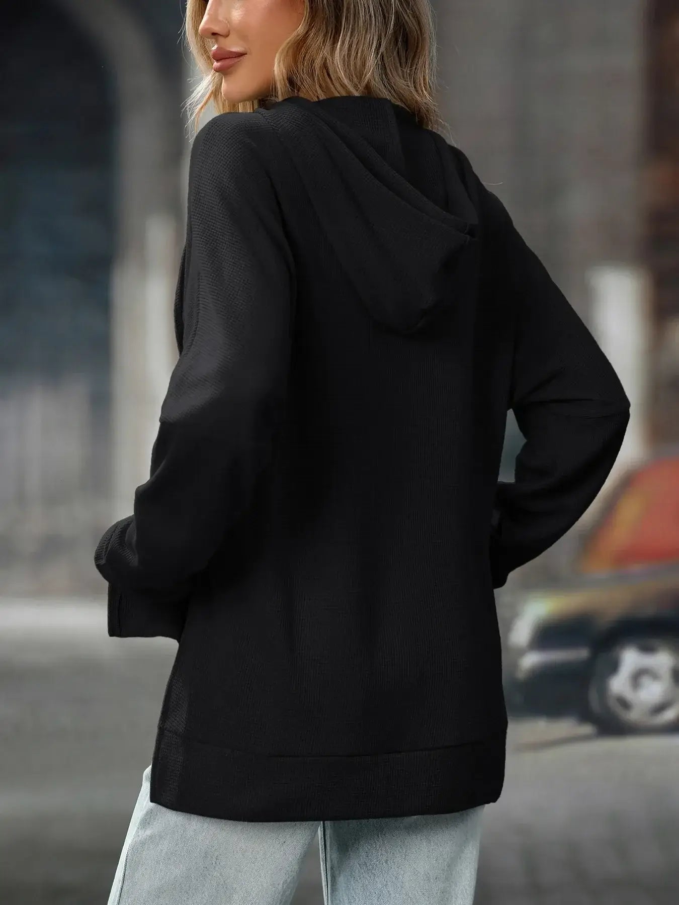 Textured Drawstring Long Sleeve Hoodie - Trendsi - Flyclothing LLC