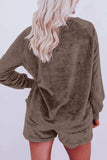 Round Neck Long Sleeve Top and Shorts Lounge Set - Trendsi - Flyclothing LLC