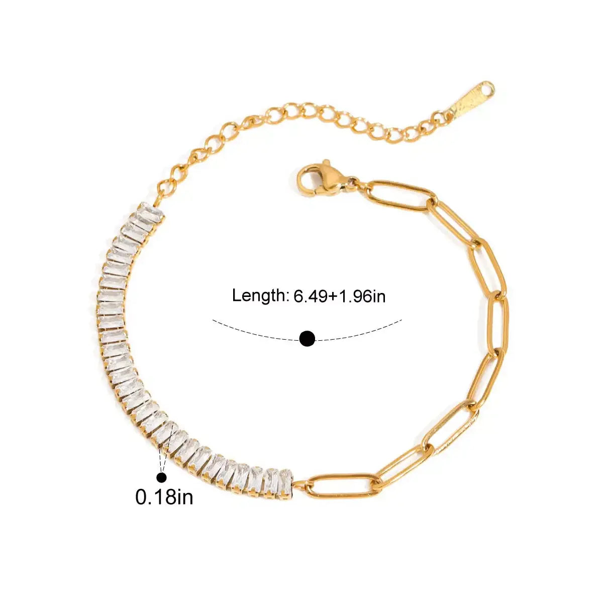 18K Gold-Plated Stainless Steel Rhinestone Chain Bracelet - Trendsi - Flyclothing LLC