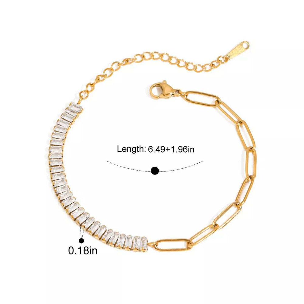 18K Gold-Plated Stainless Steel Rhinestone Chain Bracelet - Trendsi - Flyclothing LLC