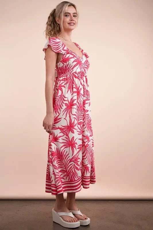 VERY J Tropical Printed Midi Summer Boho Dress - Trendsi - Flyclothing LLC