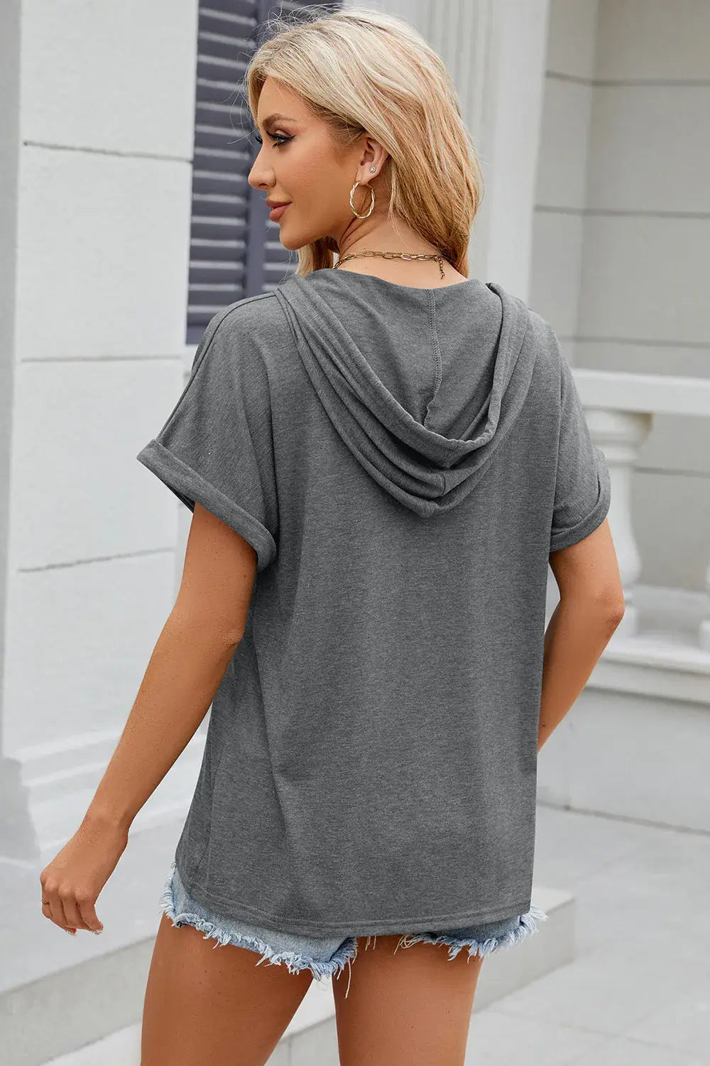 Florira Hooded Short Sleeve T-Shirt - Trendsi - Flyclothing LLC