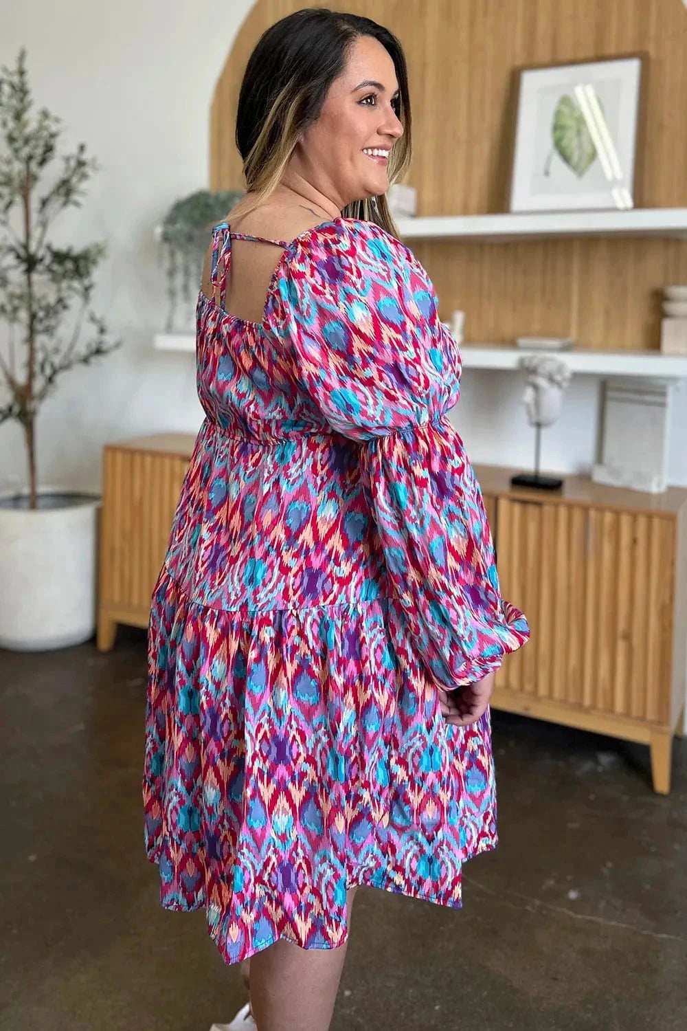 Double Take Full Size Printed Long Sleeve Dress - Trendsi - Flyclothing LLC