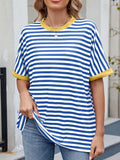 Striped Round Neck Half Sleeve T-Shirt - Trendsi