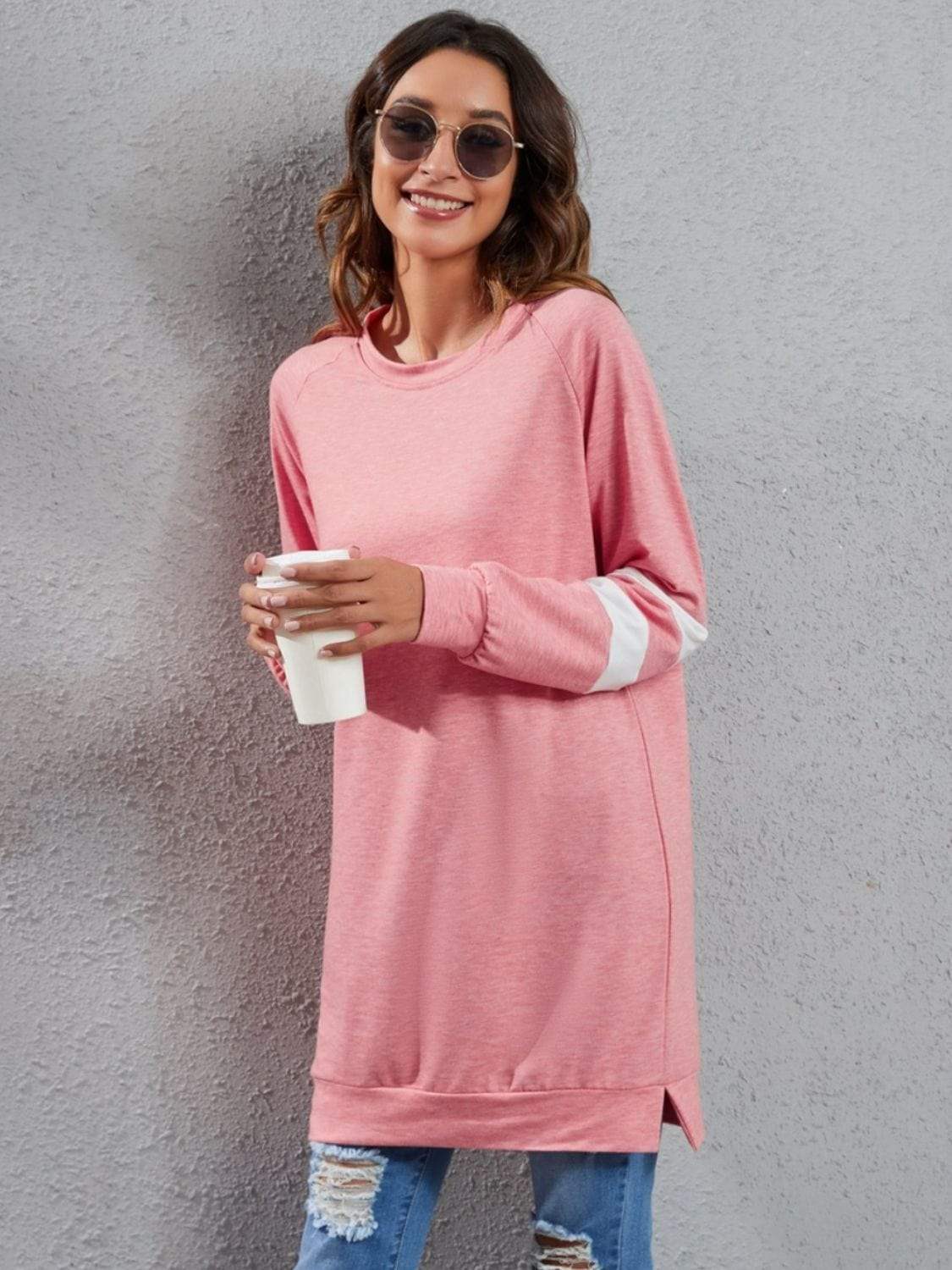 Full Size Striped Round Neck Long Sleeve T-Shirt - Trendsi - Flyclothing LLC