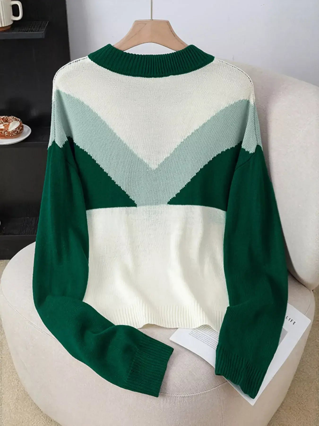 Color Block Button Detail Sweater - Trendsi - Flyclothing LLC