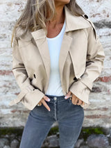 Full Size Long Sleeve Button Up Trench Coat Plus Size - Trendsi - Flyclothing LLC