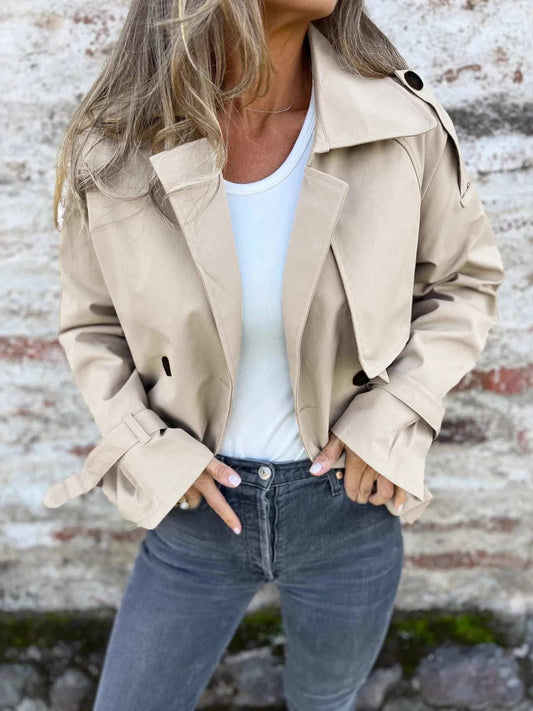 Full Size Long Sleeve Button Up Trench Coat Plus Size - Trendsi - Flyclothing LLC
