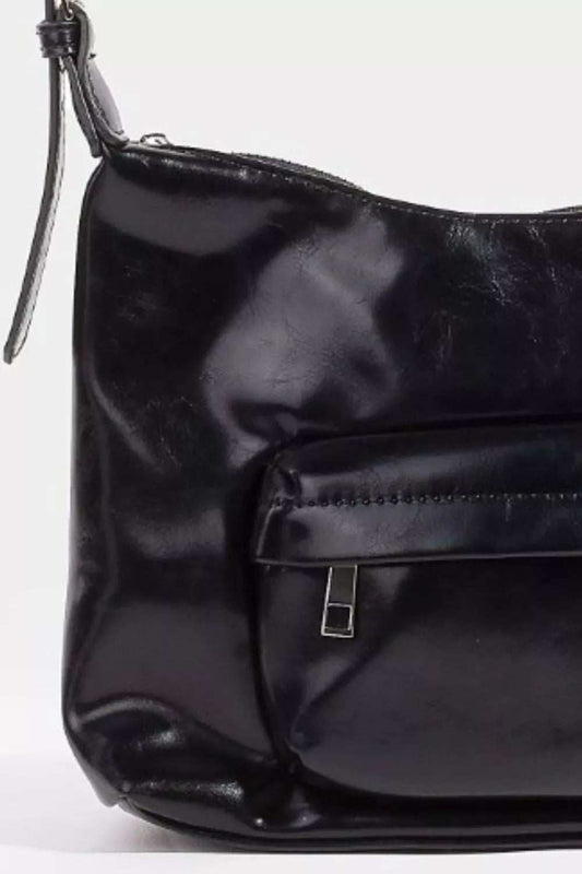 Fame Glossy Faux Leather Shoulder Bag - Trendsi - Flyclothing LLC