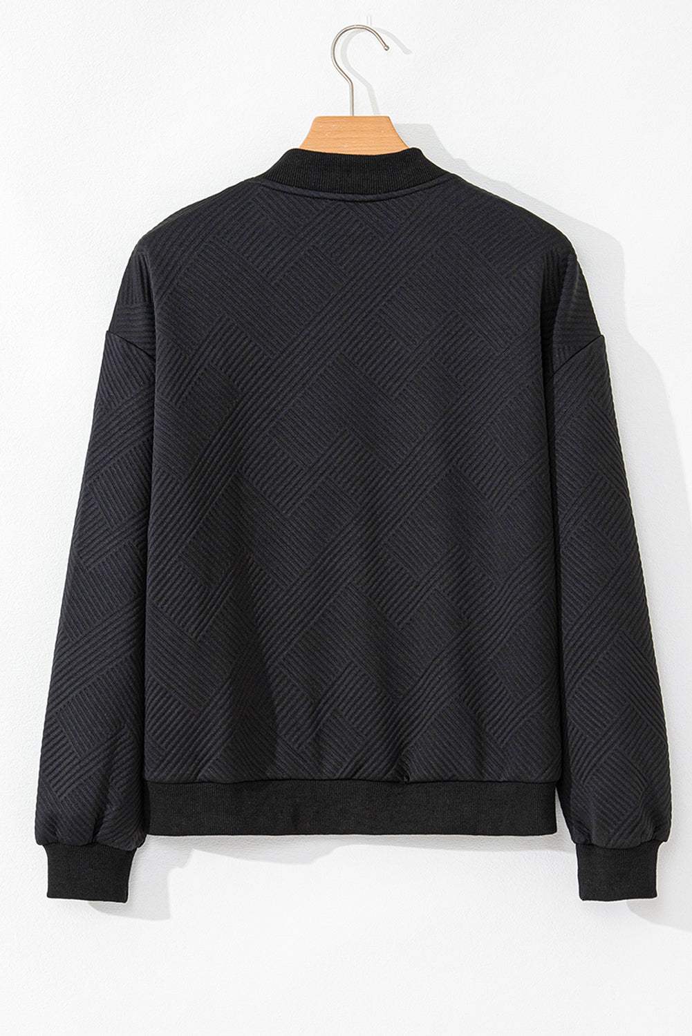 Texture Zip Up Baseball Collar Long Sleeve Jacket - Trendsi - Flyclothing LLC