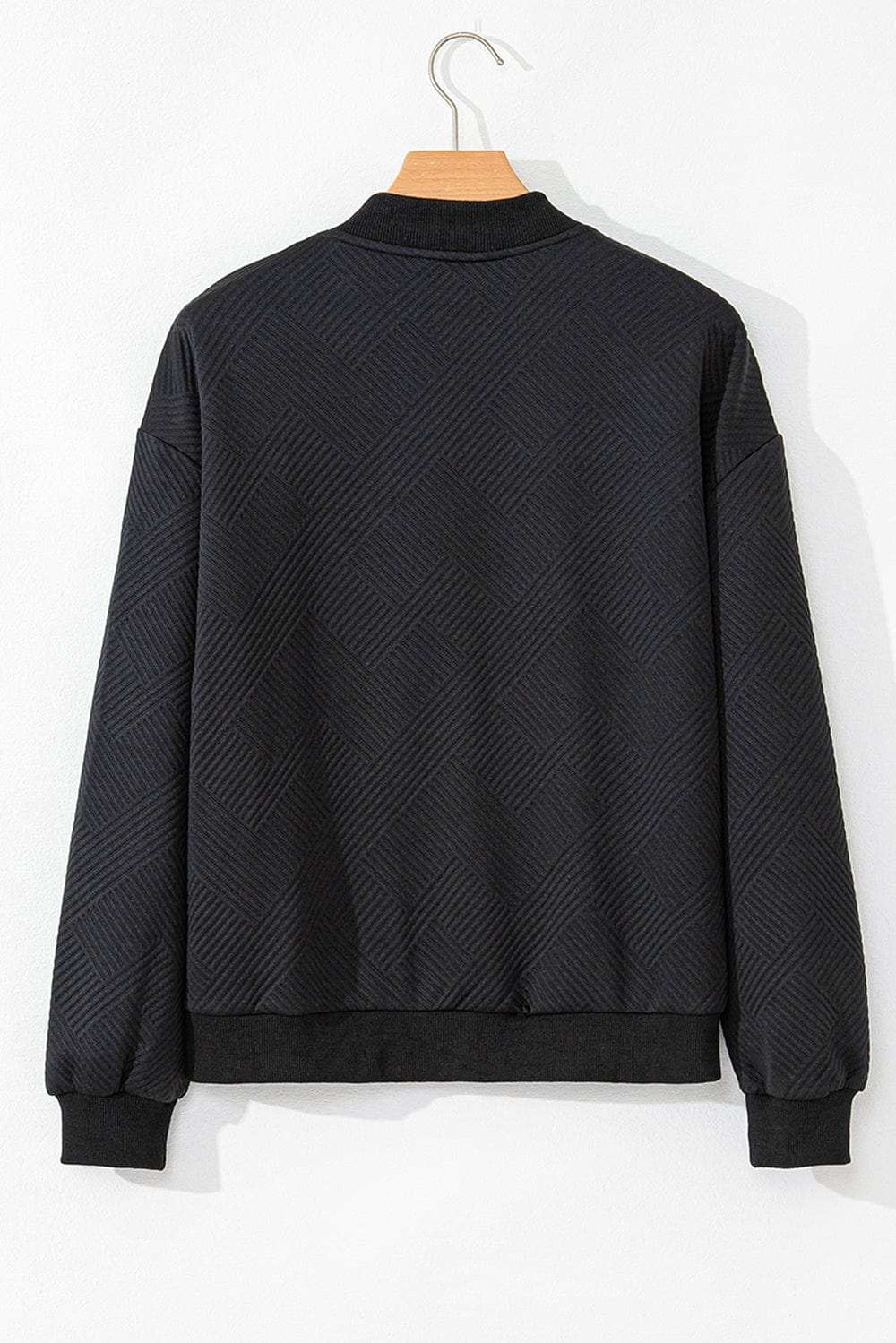 Texture Zip Up Baseball Collar Long Sleeve Jacket - Trendsi - Flyclothing LLC