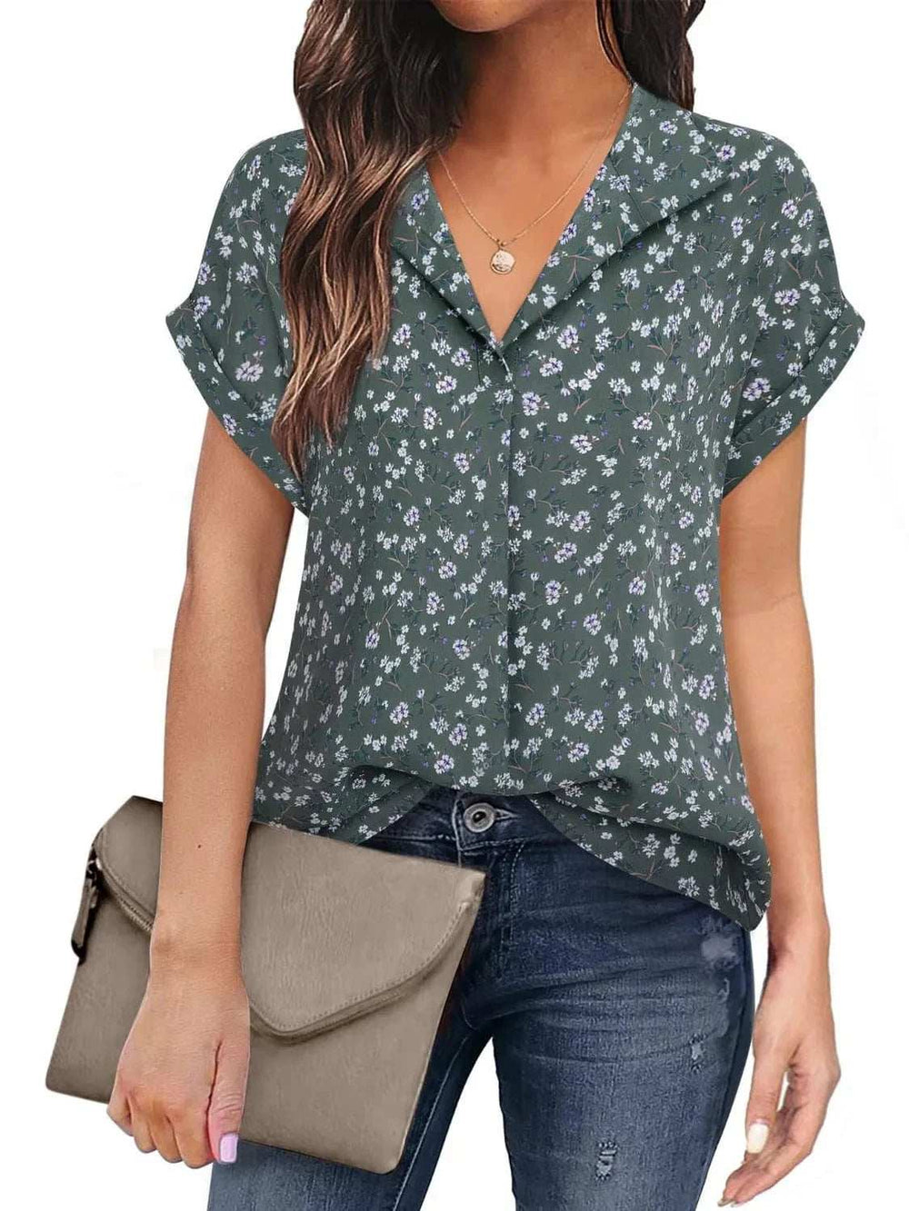 Collared Neck Short Sleeve Blouse - Trendsi - Flyclothing LLC