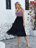 Openwork Wide Strap Midi Dress - Trendsi