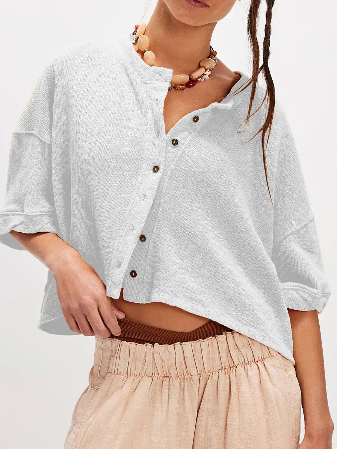 Button Down Half Sleeve Shirt - Trendsi - Flyclothing LLC